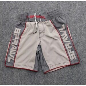 Sprawl Fight Shorts Mens 32 Gray Spellout MMA Able Wrestling Grappling